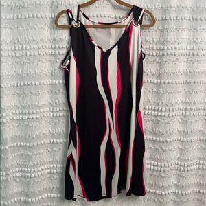 Black and Pink Striped Sleeveless Dress. Sz L